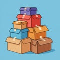 A stack of colorful cardboard boxes against a light blue background. The boxes are Royalty Free Stock Photo