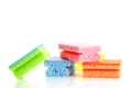 Stack of Colorful Cleaning Sponges on White Backgorund