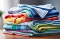 Stack of colorful clothes. Laundry and household. Royalty Free Stock Photo