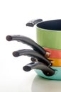 Stack of colorful cooking pans Royalty Free Stock Photo
