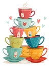 A stack of colorful cups with hearts on them Royalty Free Stock Photo