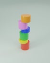 Stack of colorful cylinder blocks 3D render illustration