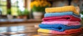 Colorful dish towels stacked on a table Royalty Free Stock Photo