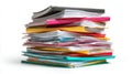 Stack of colorful documents on white background. Neural network AI generated Royalty Free Stock Photo