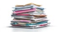 Stack of colorful documents on white background. Neural network AI generated Royalty Free Stock Photo