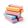 Stack of colorful erasers isolated on white background Royalty Free Stock Photo