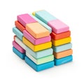 Stack of colorful erasers isolated on white background Royalty Free Stock Photo