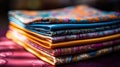 A stack of colorful folded handkerchiefs, AI