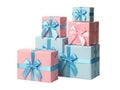 Stack of Colorful Gift Boxes with Blue Ribbons Royalty Free Stock Photo
