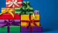 Stack of Colorful Gift Boxes with Bows Royalty Free Stock Photo