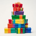 Stack of colorful gift boxes isolated on white background Royalty Free Stock Photo