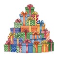 Stack of colorful gift boxes isolated on white background Royalty Free Stock Photo