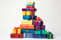 Stack of colorful gift boxes on white background, Christmas and birthday concept Royalty Free Stock Photo