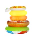 Stack of colorful inflatable rings on white Royalty Free Stock Photo