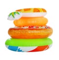 Stack of colorful inflatable rings on white Royalty Free Stock Photo