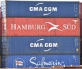 A stack of colorful intermodal shipping containers