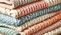 Stack of Colorful Knitted Blankets, Cozy Home Decor