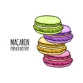 Stack of colorful macaron, almond cakes isolated on white background. Set of sweet almond macaroon. French dessert Royalty Free Stock Photo