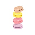 Stack of colorful macaron, macaroon almond cakes, sketch style vector illustration isolated on white background. Stack