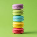 Macaron consists of two smooth, rounded cookies sandwiching a layer Royalty Free Stock Photo