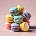 Stack of Colorful Macarons on Pastel Background Sweet Treat Delight Royalty Free Stock Photo