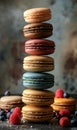 A stack of colorful macarons with various colors and textures Royalty Free Stock Photo