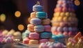 A stack of colorful macaroons, a gourmet French indulgence generated by AI