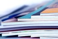 stack of colorful magazines , extreamly DOF