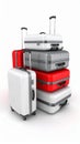 Stack of colorful modern suitcases ready for a trip luggage travel on white background Royalty Free Stock Photo