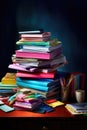 stack of colorful office folders and paperwork on a desk Royalty Free Stock Photo