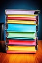 stack of colorful office folders and paperwork on a desk Royalty Free Stock Photo