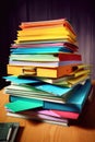 stack of colorful office folders and paperwork on a desk Royalty Free Stock Photo
