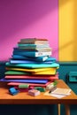 stack of colorful office folders and paperwork on a desk Royalty Free Stock Photo