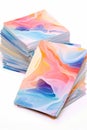 Stack of colorful papers sitting on top of each other. Generative AI Royalty Free Stock Photo