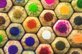 Stack of the colorful pencil tips close-up, drawing concept background photo Royalty Free Stock Photo
