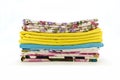 A stack of colorful pillowcases over a white background Royalty Free Stock Photo