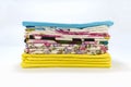 A stack of colorful pillowcases over a white background Royalty Free Stock Photo