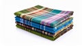 Stack of colorful plaid patterned fabric textiles on white background Royalty Free Stock Photo