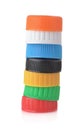 Stack of colorful plastic bottle caps Royalty Free Stock Photo