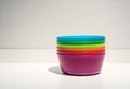 Stack of colorful plastic bowls Royalty Free Stock Photo