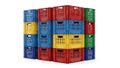 A stack of colorful plastic crates on a white background Royalty Free Stock Photo