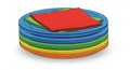 A stack of colorful plastic plates is arranged in a neat pile Royalty Free Stock Photo