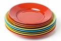 Stack of colorful plates with empty red one Royalty Free Stock Photo