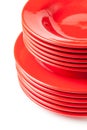 Stack of colorful red ceramics plates Royalty Free Stock Photo