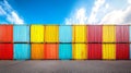 Stack of Colorful Shipping Containers Under a Blue Sky, Global Trade and Logistics Concept Royalty Free Stock Photo