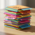 A stack of colorful sticky notes is arranged on a wooden surface Royalty Free Stock Photo