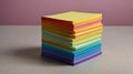 Stack of colorful sticky notes forming a rainbow pattern on a neutral background Royalty Free Stock Photo