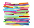 Stack of Colorful Sticky Notes and Paper Strips on White Background pile Royalty Free Stock Photo