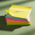 A stack of colorful sticky notes is placed on a textured green surface. The notes are Royalty Free Stock Photo