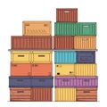 Stack of colorful storage containers in various sizes, arranged in a neat formation. Royalty Free Stock Photo